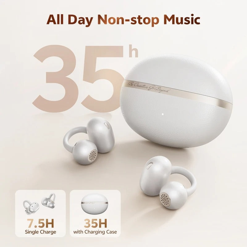 CT06 Clip On Earbuds Open Ear Wireless Bluetooth 6.0 Headphones with 4 Mic 35H Earbuds Comfortable for Running