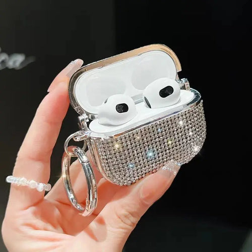 Beschichtete, funkelnde Bluetooth-Kopfhörerhülle mit Diamanten für Apple AirPods 1, 3, 4. Generation, Pro 2, stoßfeste Kopfhörer-Schutzhülle mit Schlüsselanhänger